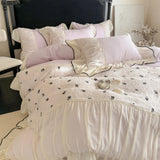 Princess Style Duvet Cover Set Lace Ruffles Rose Embroidery Bed Cover Bed Sheet Pillowcase Soft Bedding Set Decor Gift for Home