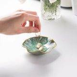 Lotus Jewelry Green Tray Ceramic Ring Necklace Dish Key Bowl Cute Ring Trinket Holder Girl Bedroom Organize Home Decoration