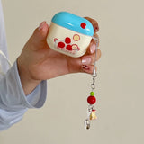 Fresh Lovely Blue Apple Smooth Soft Bluetooth Earphone Case For AirPods 4 3 2 1 Pro Pro 2 Protection Cover Cute Chain Pendant