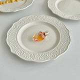 French Embossed Western Dining Plate High-end White Dessert Plates Exquisite Home Ceramic Serving Disc Retro Pasta Tableware