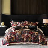 Premium 1000TC Egyptian Cotton Flowers Prints Oil Painting Style Bedding Set Duvet Cover Flat/Fitted Bed Sheet Pillowcases 4Pcs