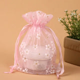 50Pcs/Lot Flower Organza Drawstring Pocket Candy Jewelry Pouches Packaging Gift Bags Birthday For Wedding Party Christmas Favors