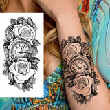 1 Sheet Compass Flower Temporary Tattoos For Women Men Adults Skull Lion Owl Tattoo Sleeve Sticker Black Fake
