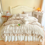100% Cotton Romantic French Princess Wedding Bedding Set Lace Ruffles Duvet Cover Lace Bed Sheet Bed Skirt Bedspread Pillowcases