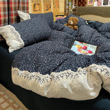 3/4Pcs Bedding Set Vintage-Style Small Floral Lace Muslin Double Bed Full-Size Duvet Cover Bed Sheet Pillowcase Four-Season