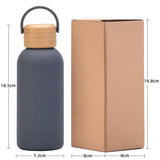 350ML Small Mouth THERMOS CUP Portable Handle Bamboo Wood Cover Vacuum Double Stainless Steel Simple Outdoor MINI WATER BOTTLE
