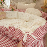 3/4Pcs Bedding Set Plaid Polka Dot Cotton Bedding Princess-Style For Home Double Bed Duvet Cover Bed Sheets With Pillowcase