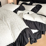 Leopard Print Bedding Set Washed Silk High-quality Satin Silky Black Lace Design Super Smooth Jacquard Duvet Cover Sheet Set