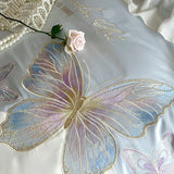 Vintage French Lace Ruffles Butterfly Embroidery Bedding Set 100S Egyptian Cotton Duvet Coves Bed Sheet Pillowcases