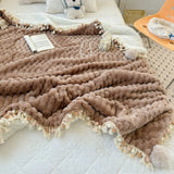 Nordic Fluffy Sofa Blanket Milk Fleece Fringed Ball Blanket Thickened Soft Lamb Fleece Sofa Cover Blanket Nap Home Bedroom Decor