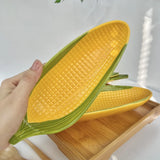 Cartoon creative hand-painted corn ceramic plate relief personalized trend fruit plate snack plate refreshment plate 2PCS
