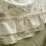 Princess Style Lace Ruffles 100% Cotton Bedding Set Floral Pastoral Style Duvet Cover Flat/Fitted Bed Sheet Pillowcases 3/4Pcs