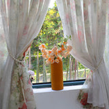 French Cream Style Non Perforated Short Curtain Bedroom Custom Curtains Embroidered Flower Lotus Leaf Edge+Hairball Curtains