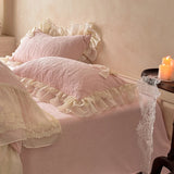 Carved Velvet Double Layer Lace Ruffles Bow Princess Bedding Set Winter Warm Duvet Cover Flat Bed Sheet Pillowcases 4Pcs