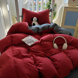 New solid color simple washed cotton student bed sheet four-piece set machine washable student dormitory three-piece set