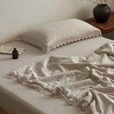88% Cotton and 12% Linen Jacquard Vintage Hollow Lace Edge Summer Quilt Air Condition Thin Comforter Lightweight Blanket 1/4Pcs