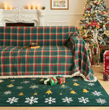 Christmas Plaid Couch Cover with Tassel Washable Covers Sofa Couch Furniture Seat Protector Slipcover Sofa Towel for Living Room