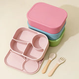 Rectangular Silicone 4 Grid Lunch Box Heat Resistant Leak Proof Food Box Microwavable With Compartments Picnic Box Office
