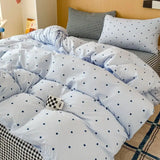 Ins Simple Blue Dot Bedding Sets 2025 New Girls Bed Sheet Set Four Piece With Pillowcases Dormitory Quilt Set No Filling