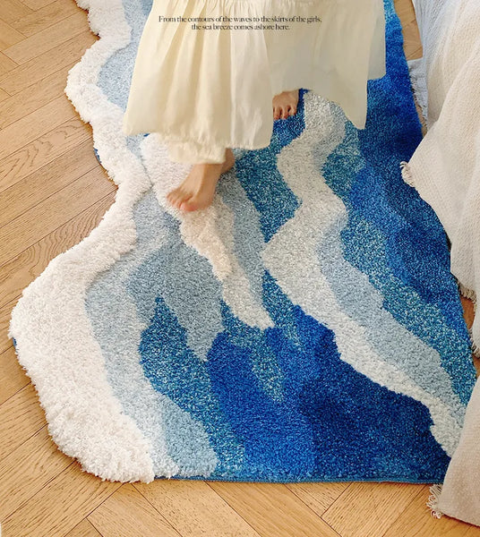 Tufted Blue Sea Pattern Carpet Bathroom Mat Soft Fluffy Area Bedroom F ...