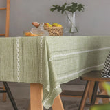 Tassel Tablecloth Pink Cotton Linen Soft Stripe Stain Resistant Dust-Proof Table Cover for Kitchen Dinning Tabletop Decoration