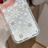 Glitter Snowflake Quicksand Cartoon Snowman Bling Flower Case For iPhone 17pro max 16 15 14 13 12 Pro Max Lovely Winter Cover