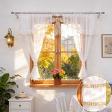 1PC European Sheer Curtain With Gold Rhinestones And Bows, Light Filtering Drape For Bedroom Living Room Lovely Gift For Parents