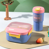 Lunch Box and Water Bottle Set Square Divided Bento Box Children's Lunch Box with Cutlery Microwave-Safe Food Container