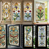Ikeehome  European Retro Decorative Window Film Self-Adhesive Church Stained Glass Stickers Window Film Privacy Home Decor