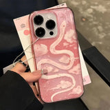 Oil Painting Cloud Pink Snake Phone Case For iPhone 16 15 14 Pro Max 13 12 11 XS X XR 7 8 Plus 16 SE 2022 Shockproof Clear Cover