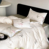 Chinese Style Orchid Embroidery Luxury Bedding Set 800TC Lyocell Silky Cooling Duvet Cover Flat/Fitted Bed Sheet Pillowcase 4Pcs
