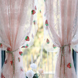 French Pink Lace Curtains For Living Rooms And Bedrooms, Cute Strawberry Sequin Lace Kitchen Curtains,Home Small Window Curtains