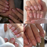 24pcs Pink False Nails Full Cover French Short Square Ballerina Artificial Wearable Manicure Coffin Nails Tip Art Combination