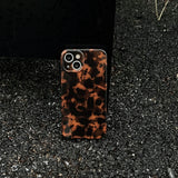 Stylish Dark Color Tortoiseshell Amber Soft Glossy Cover Case for iPhone 16 15 14 13 12 11 Pro Max Plus