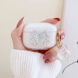 For AirPods 2 Pro 3 4 Case Dreamy Colorful Heart Bow Keychain Soft Cute Bluetooth Earphone Charging Box Cover for Air Pods 2