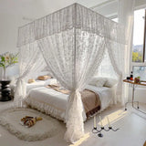 Light Luxury Jacquard White Romantic Lace Mosquito Net Three Door Bed Curtain Encrypted Bed Curtain No Bracket