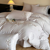 Embroidery Cotton Bedding Set Underwear Duvet Cover Set Bed Linens Solid Color RU SEA EU AU Size