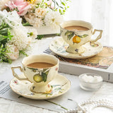 Vintage European-style Coffee Mug Afternoon Tea Set Tape Disc Teapot Kettle Lemon Pattern Porcelain Handle Cup Mugs Coffee Cups