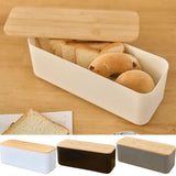 Cutting Board Lid Bread Box With Wooden Lid Bamboo Lid Rectangular Shape Bread Storage Bin Space Saving Spacious Container