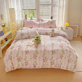 100% Cotton Skin-friendly Four Piece Set Soft Duvet Cover Set Single Couple Flower Printed Comforter Bedding Set for Adults Kids