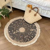 Cotton Linen Carpet for Living Room Muslim Round Plain Floor Mat Hand-Woven Bedroom Area Rug Portable Outdoor Picnic Camping Mat