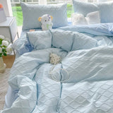 Argyle Jacquard Bedding Set Duvet Cover Pillowcases Flat Sheet Washed Cotton Solid Color Bed Linen Duvet Cover Set