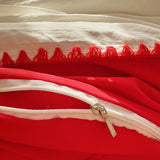 Ins Cream Style Bedding Set Red Embroidery Bow Triangular Needle Stitching Double-layer Yarn Soft Comfortable Bedroom Decoration