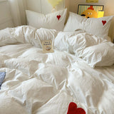 Cute Pink Heart Bedding Set Ins Nordic Embroidery Bed Sheet Set Of Four Pieces Home Luxury Duvet Cover Set For Girls