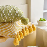 45X45cm Green Stripe Pattern Throw Pillow Cover with Tassels Durable Easy To Clean Cushion Covers Sofa Decor  Pillowcase No Core