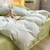 Green Grid Duvet Cover Set Ins Soft Bed Sheet Pillowcases No Filler Twin Queen Size New Spring Adult Kids Bedding Linens