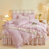 4Pcs Luxury Winter Thickened Soft Velvet Bedding Set Lace Ruffles Duvet Cover Set, Quilted Bedspread, Bed Skirt, Pillowcases