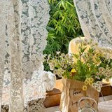 1Pair French Retro Cream Beige Flower Embroidery Sheer Curtain European Court Style Lace Voiles Curtain For Living Room Bedroom