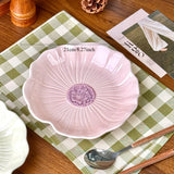 8 Inch Flower Ceramic Plate, High Aesthetic Ins Style Coffee Dessert Dish, Petal Shaped Dinner Plate