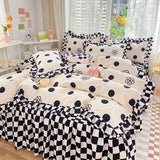 Pink Korean Princess Bedding Set No Filling Cute Strawberry Duvet Cover Checkerboard Single Queen Size Bed Linen Pillowcases